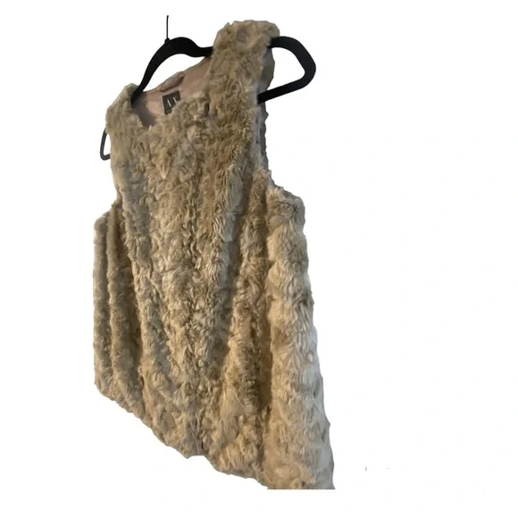 A/X Armani Exchange Women faux fur Tan Small Pocket Lined Vest Jacket Zipper - Picture 3 of 7